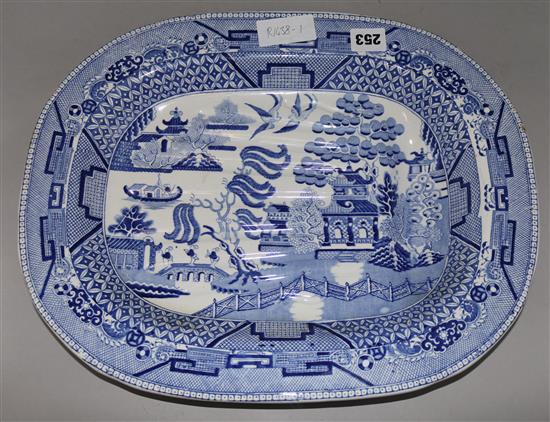 A Victorian B&W Willow pattern meat dish